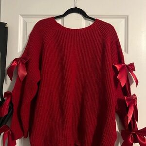 Elegant Red Sweater with Ribbon Accents